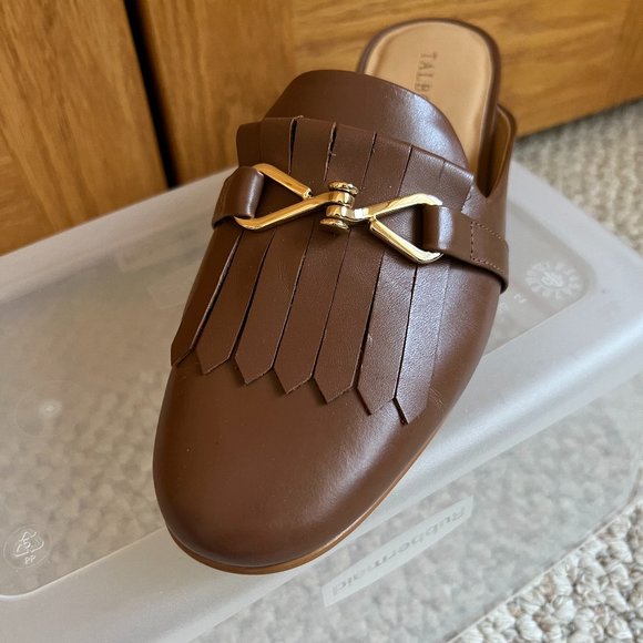 TALBOTS - Cassidy Fringed Mules - Dark Almond -- Excellent Condition - Picture 2 of 12